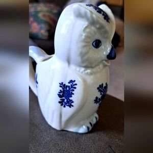 Vintage Ceramic Owl Creamer Blue And White By JSNY Philippines Coffee Tea